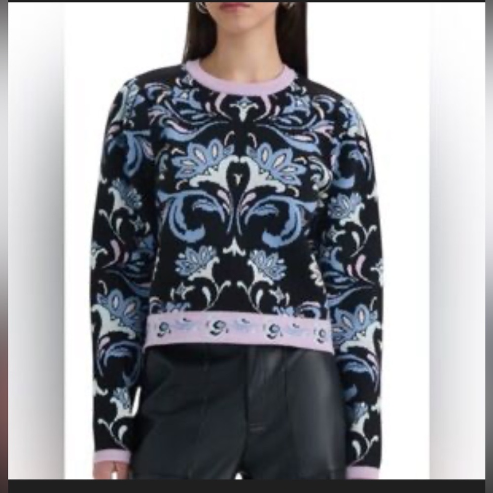 Anthropologie x NVLT Black Sweater with Blue & Lilac Floral Damask ($98 USD)